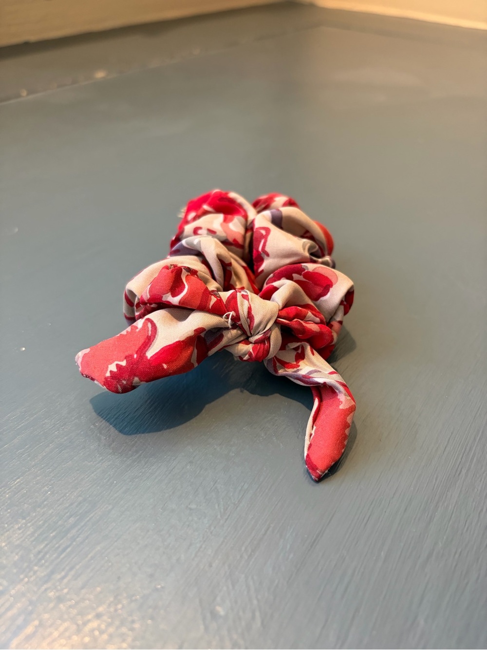 Natalie Martin Red and Cream Floral Tie Scrunchie